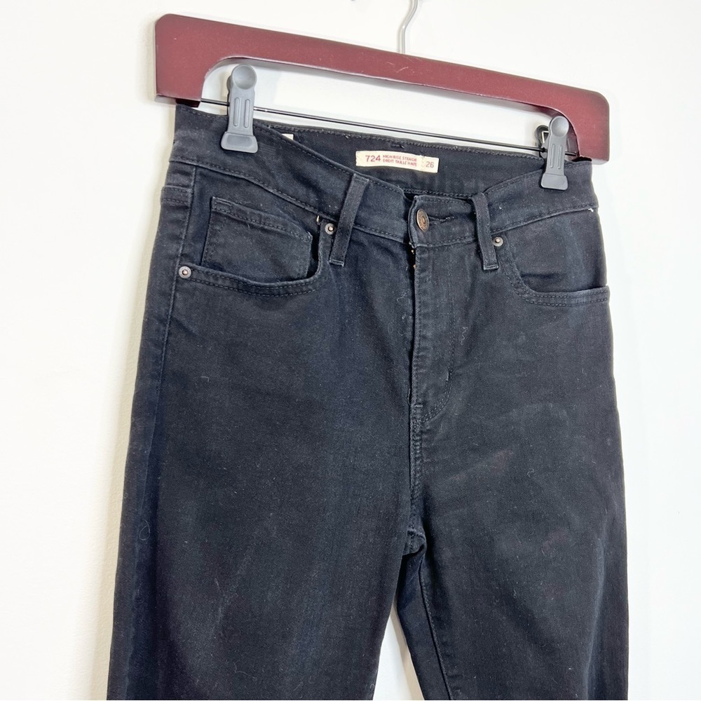 Levis 724 High Rise Straight cropped black jeans 26 - Picture 5 of 14